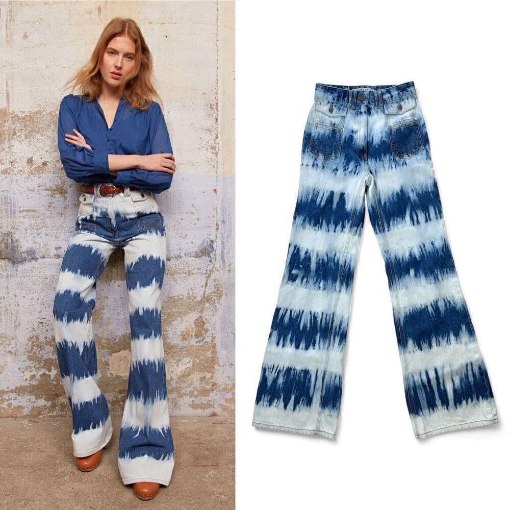 Gerard Darel Ana Tie-Dye Jeans High Waist Wide Leg EU34 / US 2 Boho Festival Fun